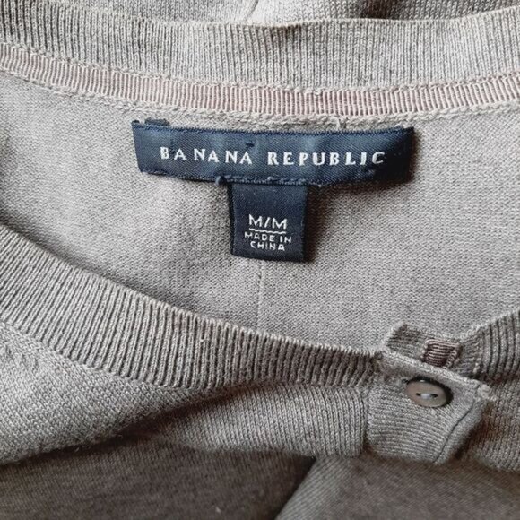 BANANA REPUBLIC Cardigan Button Down Silk Cotton Blend Green Grey Sz M Flawed - Picture 12 of 13